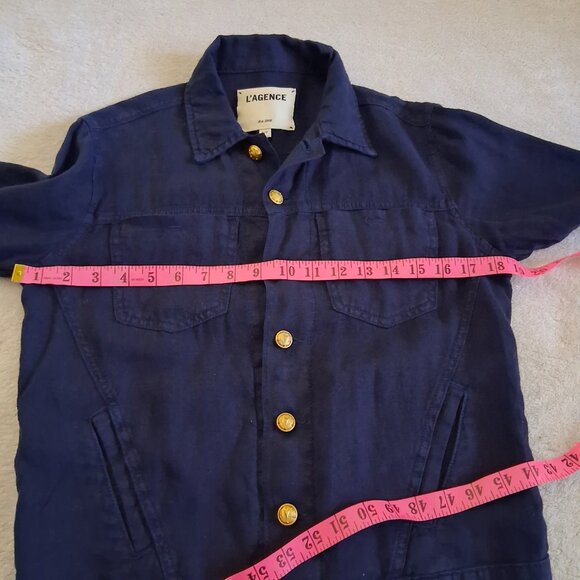 L'Agence Women's Size Small Navy Marine Celine Linen Lightweight Jacket - Picture 14 of 16